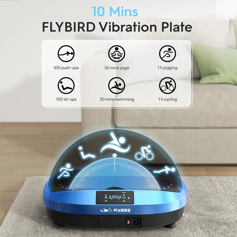 FLYBIRD Vibration Plate Exercise Machine with 330LBS Loading Capacity, Lymphatic Drainage Machine, Whole Body Workout Vibration Platform W/ 2 Resistance Bands for Fitness