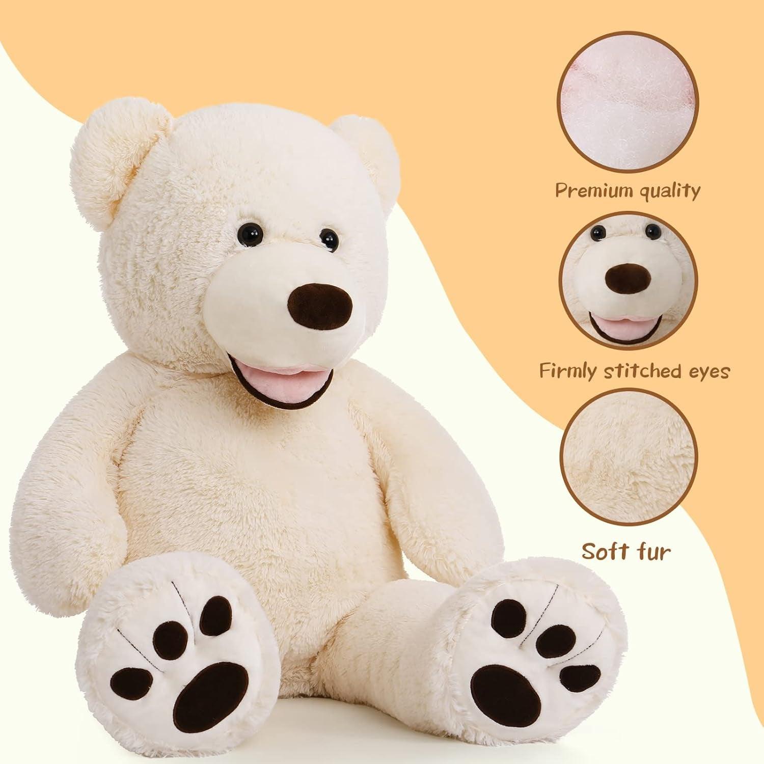 Giant Teddy Bear, 39“ Large Teddy Bears 3Ft Beige Plush, Big Stuffed Animals for Girlfriend Kids, 39Inch - Fly It Try It