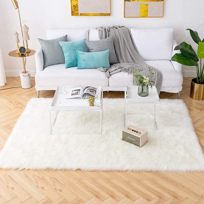 6X9 Shaggy Faux Sheepskin Area Rug – Soft, Luxury White Fur Floor Mat, Bedside Carpet for Bedroom & Living Room - Fly It Try It