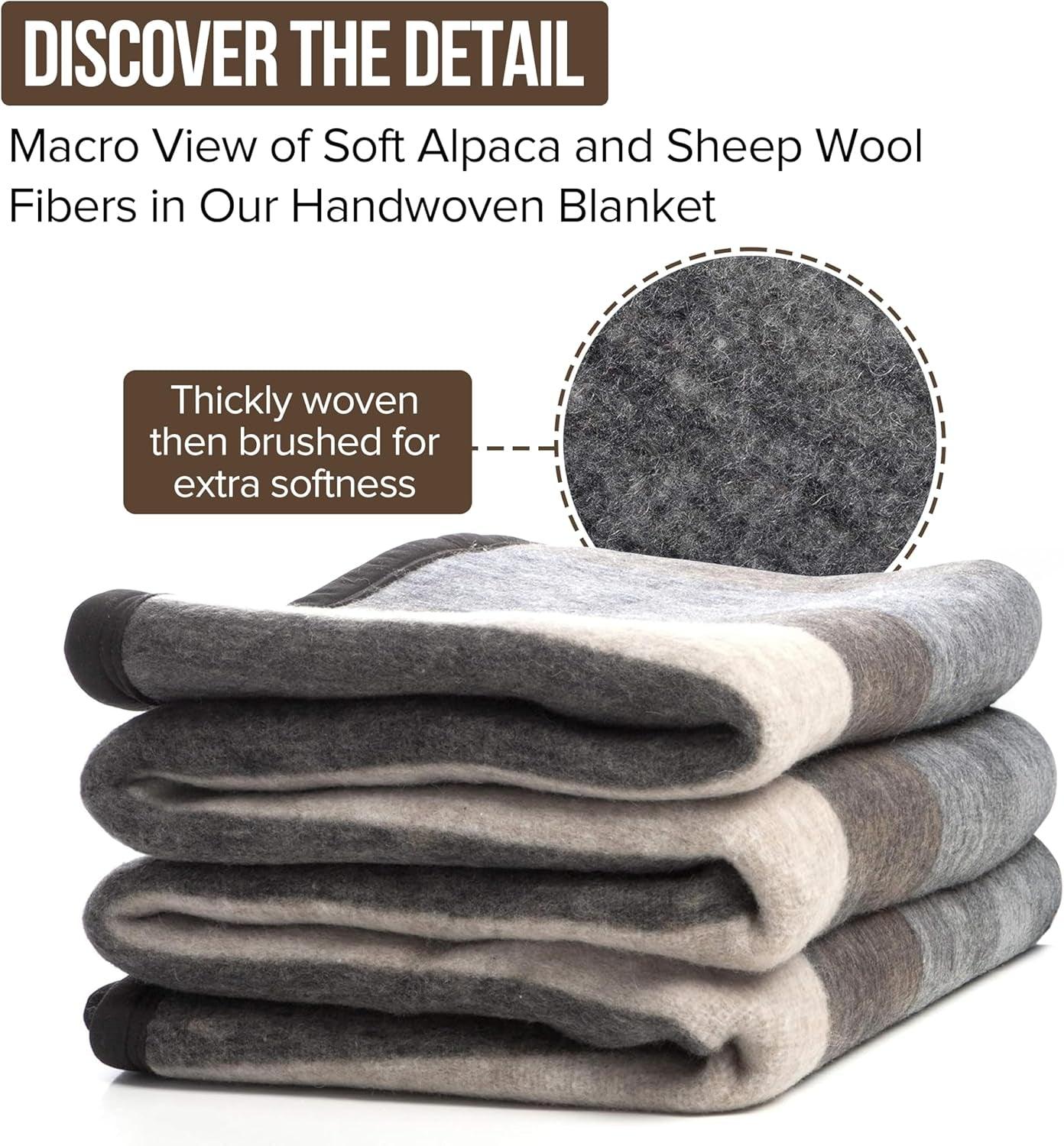 100% Natural Alpaca and Merino Wool Blanket, Andean Collection Rustic Woven, Warm and Thick Wool Blanket Twin Size, Made in Peru - Fly It Try It