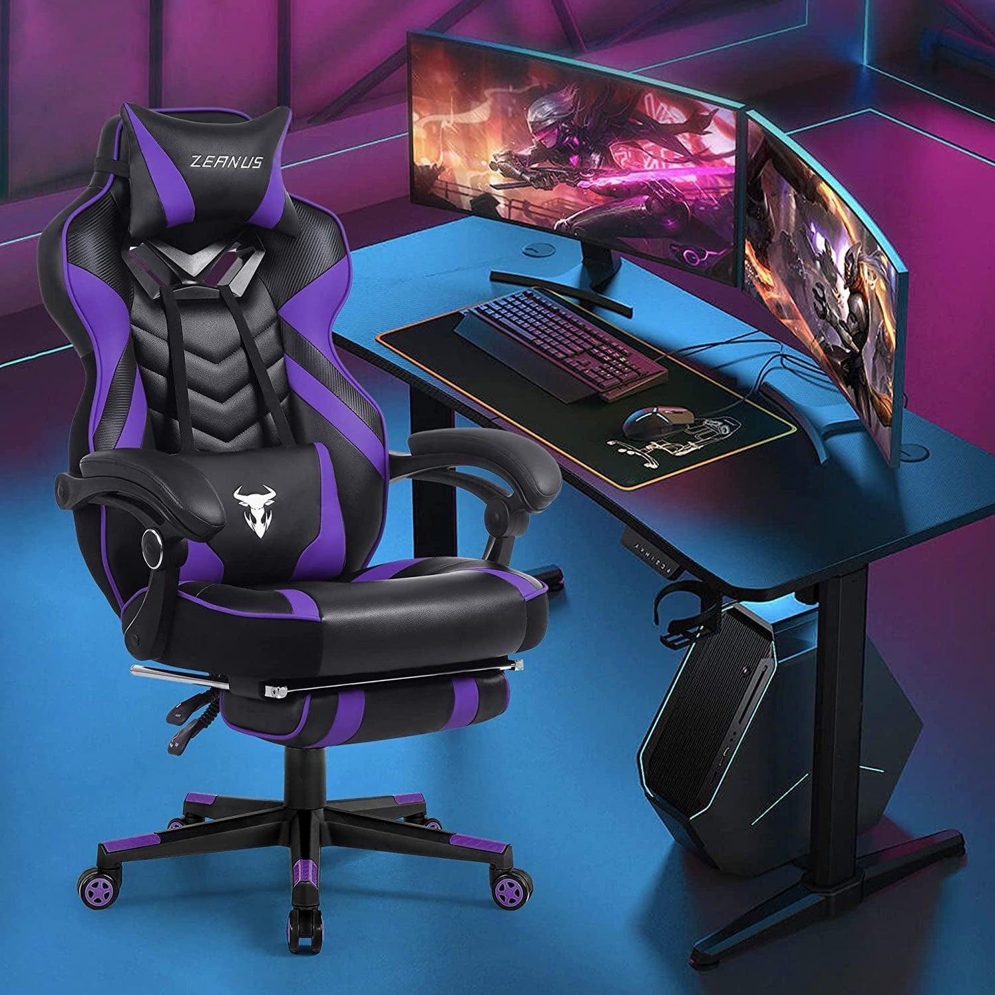 Purple Gaming Chair Reclining Computer Chair with Footrest High Back Gamer Chair with Massage Large Computer Gaming Chair Racing Style Chair for Gaming Big and Tall Gaming Chairs for Adult - Fly It Try It