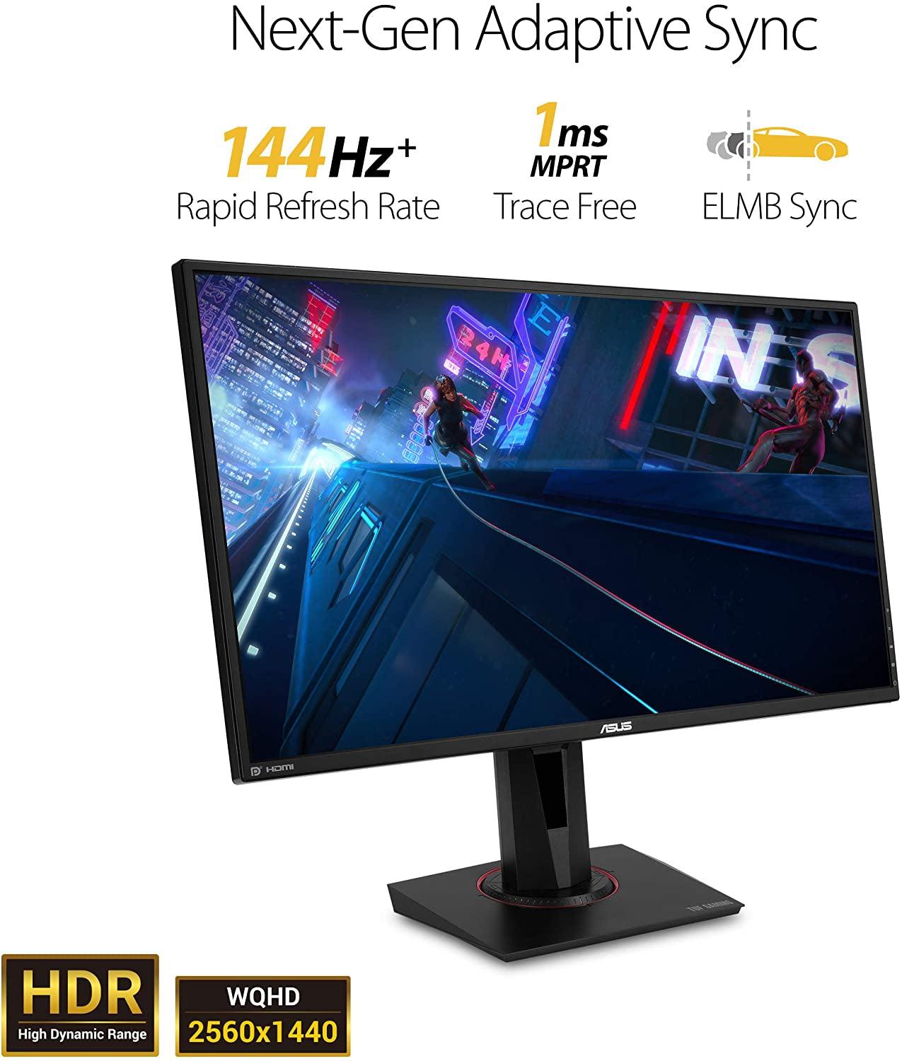 TUF Gaming 27" 2K HDR Gaming Monitor (VG27AQ) - QHD (2560 X 1440), 165Hz (Supports 144Hz), 1Ms, Extreme Low Motion Blur, Speaker, G-SYNC Compatible, VESA Mountable, Displayport, HDMI ,Black - Fly It Try It