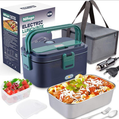 Electric Lunch Box Portable Food Warmer for Adults, 80W Food Warmer Lunch Box 1.5&1.8L Stainless Steel Containers & Bags 12V/24V/110V Stainless Steel Containers, Forks, Spoons & Bags for Car/Truck/Work/Outdoor Use