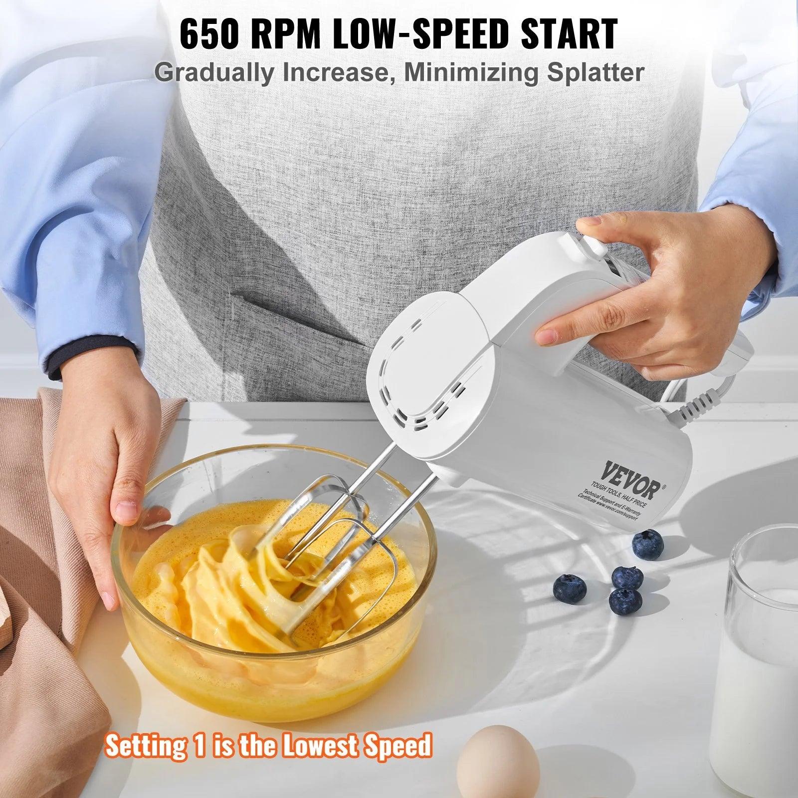 VEVOR Digital Electric Hand Mixer, 5-Speed, 200W Portable Electric Handheld Mixer, with Turbo Boost Beaters Dough Hooks Whisks Storage Bag, Baking Supplies for Whipping Mixing Egg Cookie Cake Cream - Fly It Try It