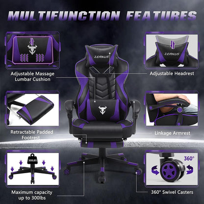 Purple Gaming Chair Reclining Computer Chair with Footrest High Back Gamer Chair with Massage Large Computer Gaming Chair Racing Style Chair for Gaming Big and Tall Gaming Chairs for Adult - Fly It Try It