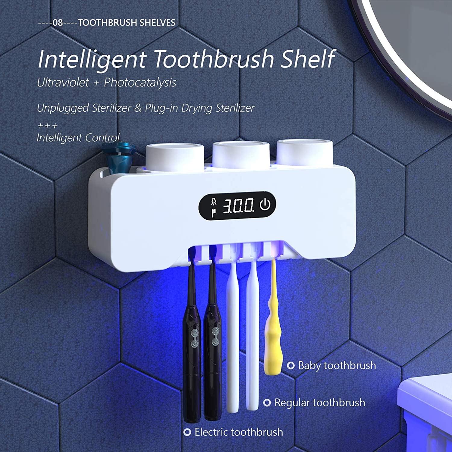 Toothbrush Holder Wall Mounted, 5 Toothbrush Holder, 3 Cups, Razor Holder, Organizer for Bathroom and Washroom - Fly It Try It