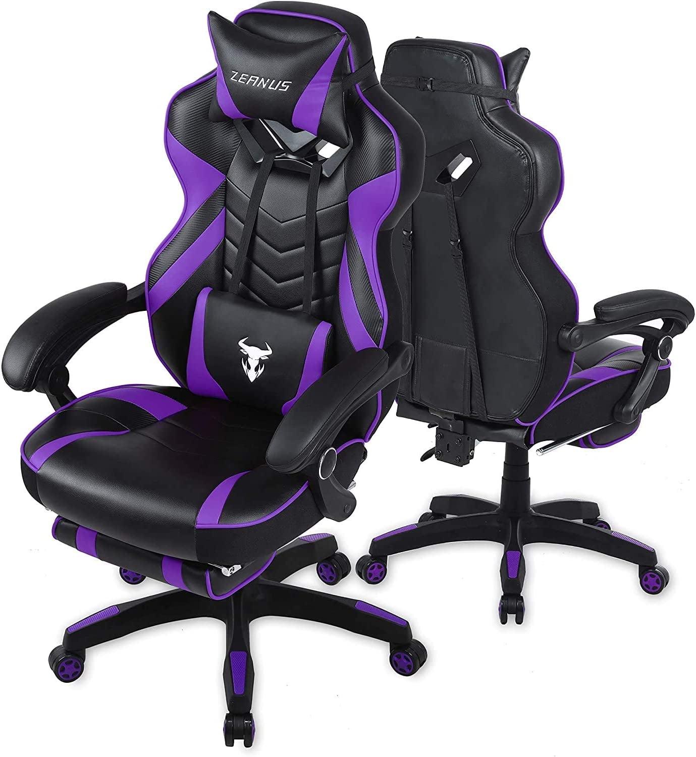 Purple Gaming Chair Reclining Computer Chair with Footrest High Back Gamer Chair with Massage Large Computer Gaming Chair Racing Style Chair for Gaming Big and Tall Gaming Chairs for Adult - Fly It Try It