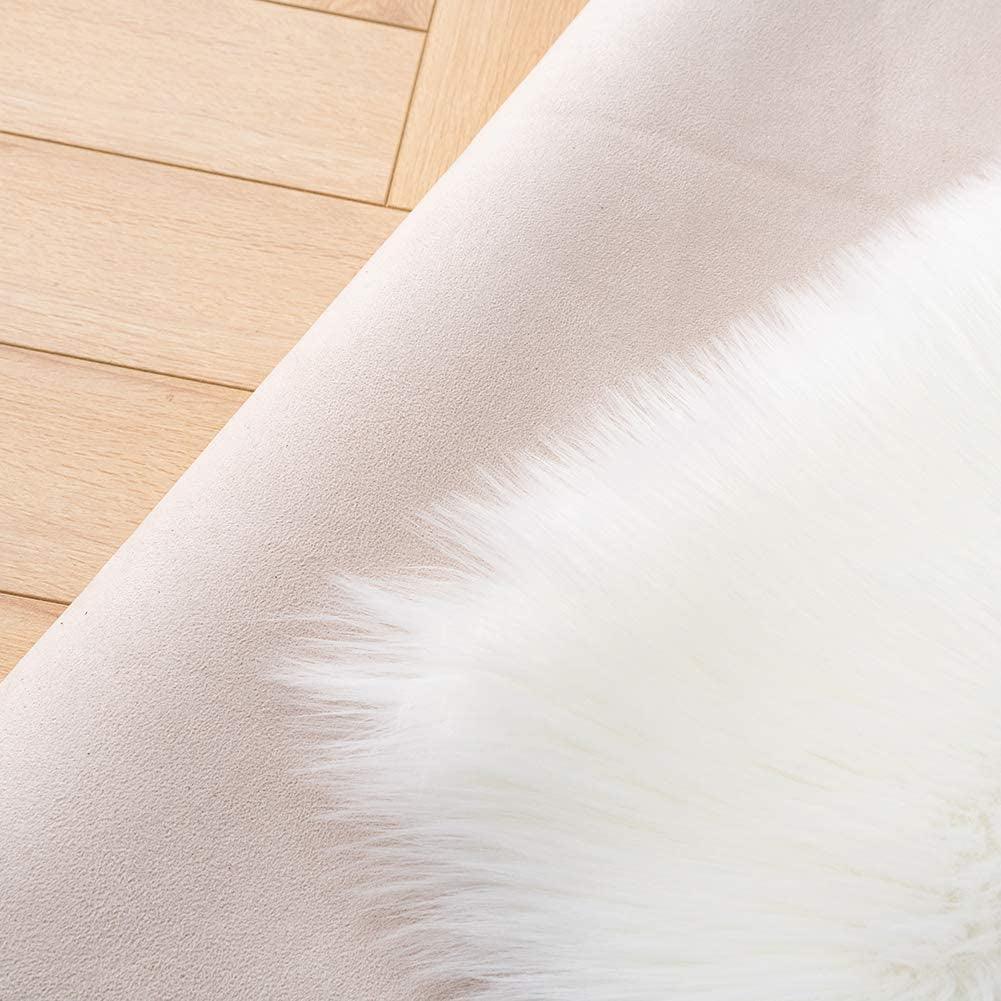 6X9 Shaggy Faux Sheepskin Area Rug – Soft, Luxury White Fur Floor Mat, Bedside Carpet for Bedroom & Living Room - Fly It Try It