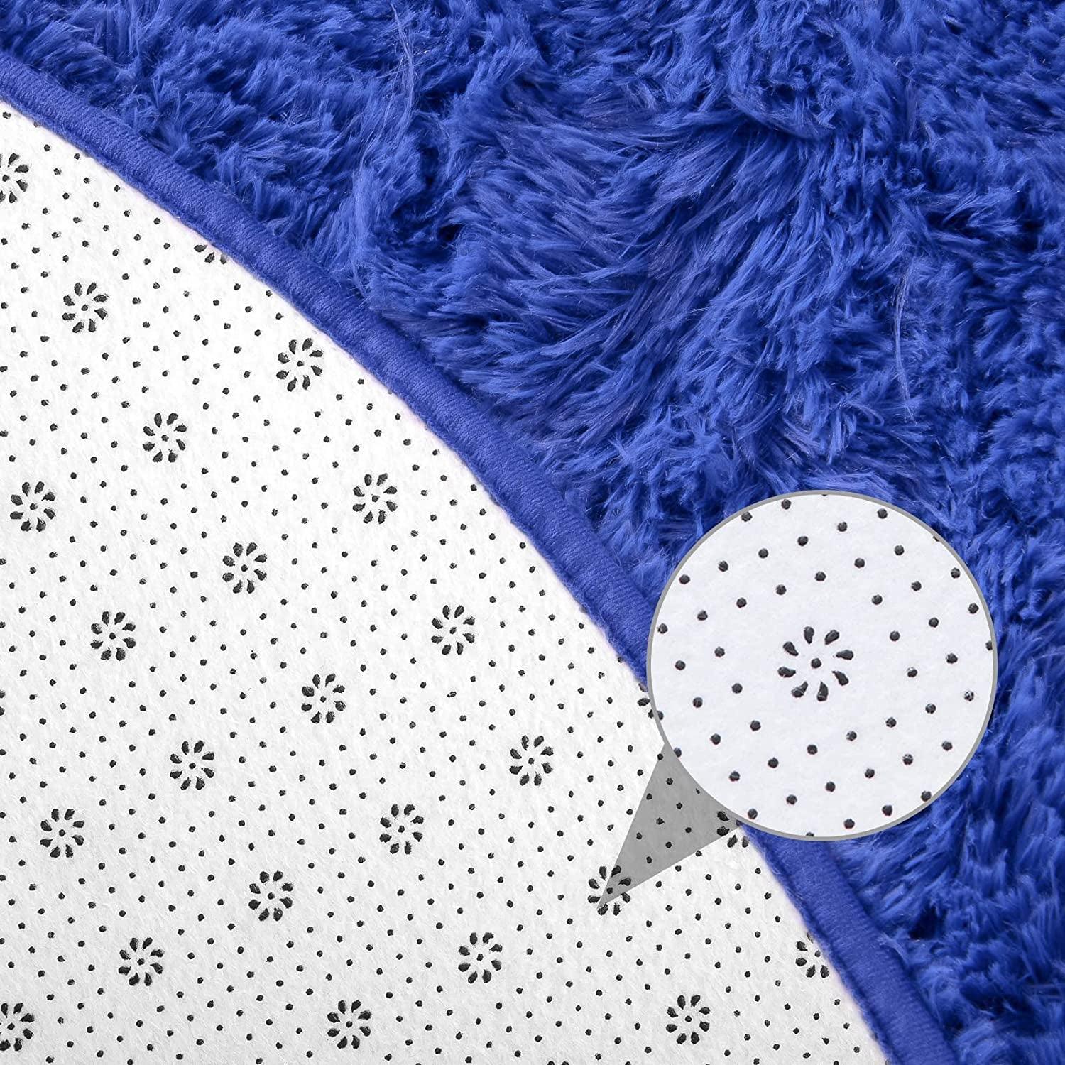 round Rug 5X5 Feet Fluffy Soft Area Rugs for Kids Girls Room Princess Castle Plush Shaggy Carpet Cute Circle Nursery Rug for Kids Girls Bedroom Baby Room Home Decor Circular Carpet, Navy Blue - Fly It Try It