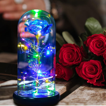 Beauty and Beast Rose，Galaxy Flower Rose Gift for Girlfriend，Glass Flower Roses，Unique Gifts for Women, Christmas, Birthday，Thanksgiving,Anniversary (Blue) - Fly It Try It