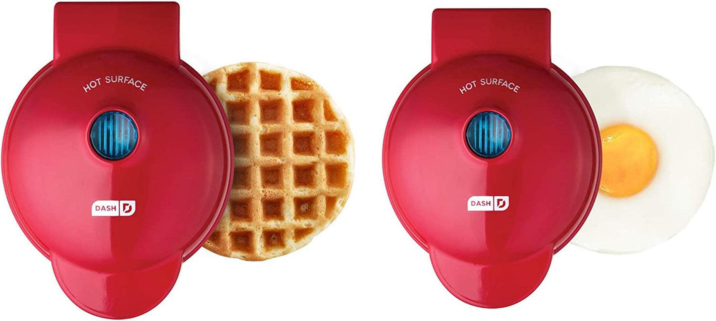 Mini Maker Waffle Maker + Griddle, 2-Pack Griddle + Waffle Iron - Red - Fly It Try It