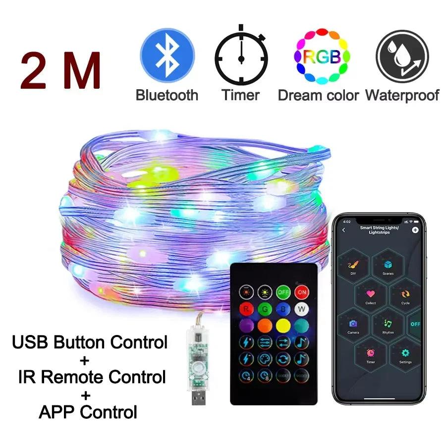 Dreamcolor Rgb Led Strip WS2812B Bluetooth Smart String Fairy Lights Christmas Garland Light Waterproof for Party Curtain Room - Fly It Try It