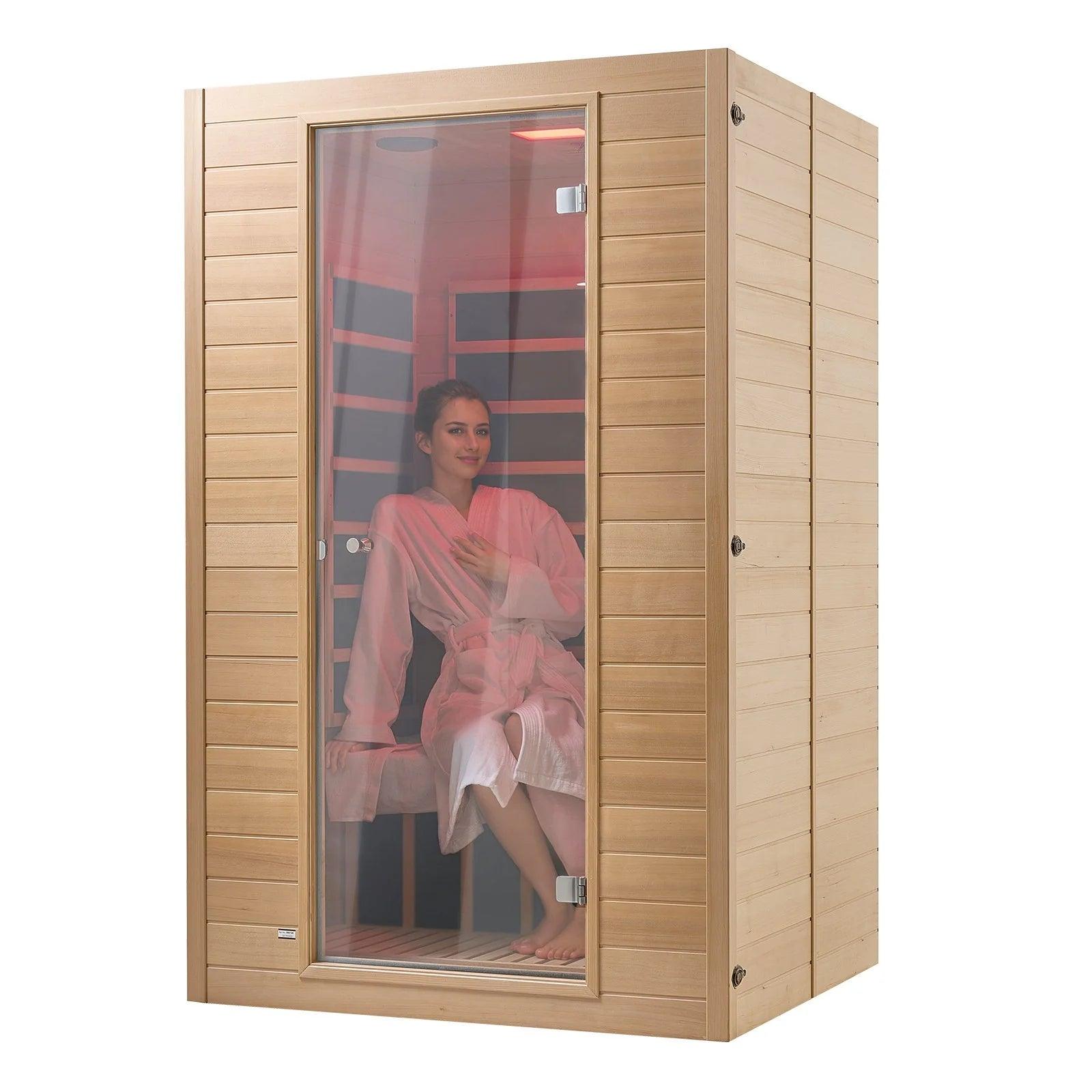 VEVOR Far Infrared Wooden Sauna, Room Home Sauna Spa for 2 Person 1800W - Fly It Try It