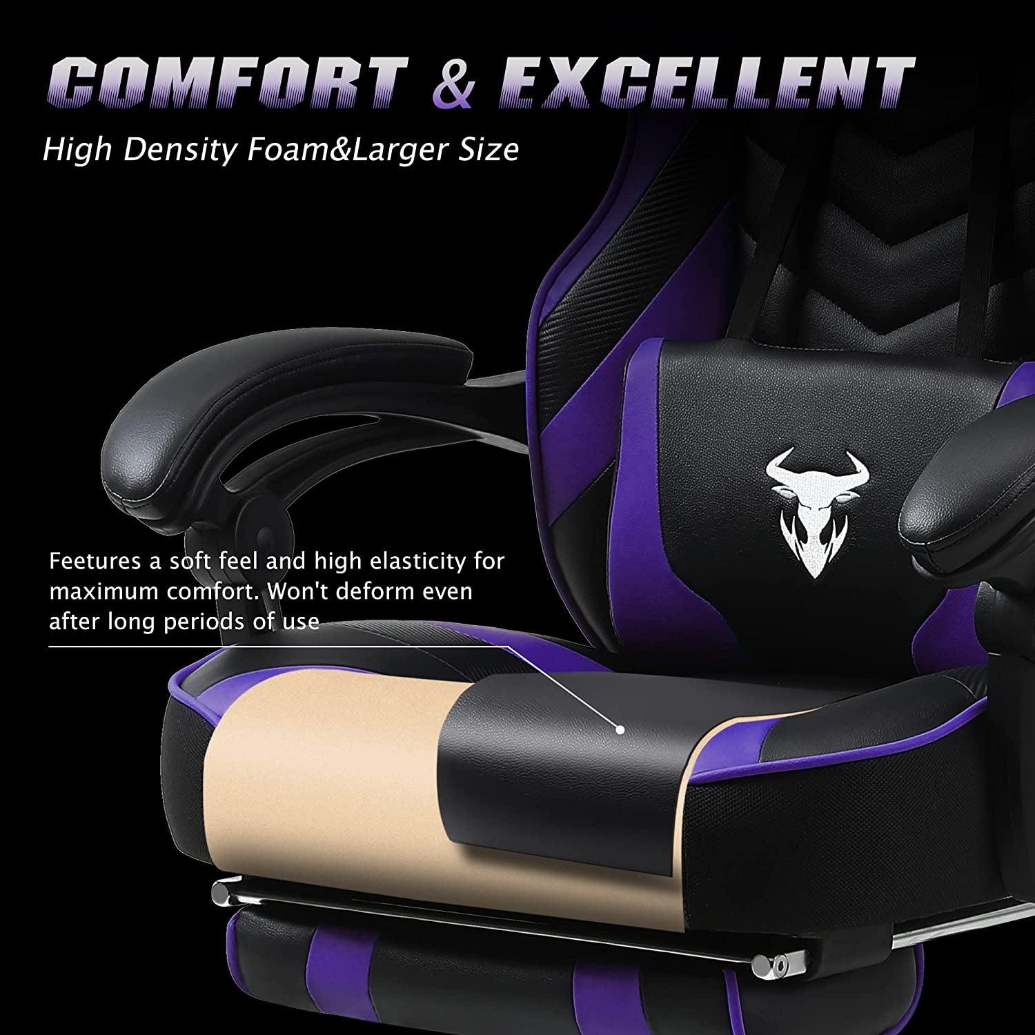 Purple Gaming Chair Reclining Computer Chair with Footrest High Back Gamer Chair with Massage Large Computer Gaming Chair Racing Style Chair for Gaming Big and Tall Gaming Chairs for Adult - Fly It Try It