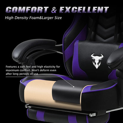 Purple Gaming Chair Reclining Computer Chair with Footrest High Back Gamer Chair with Massage Large Computer Gaming Chair Racing Style Chair for Gaming Big and Tall Gaming Chairs for Adult - Fly It Try It