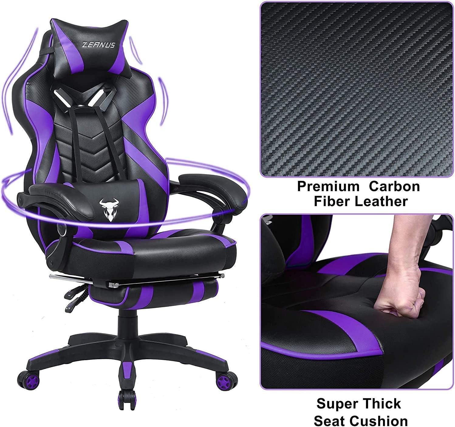 Purple Gaming Chair Reclining Computer Chair with Footrest High Back Gamer Chair with Massage Large Computer Gaming Chair Racing Style Chair for Gaming Big and Tall Gaming Chairs for Adult - Fly It Try It