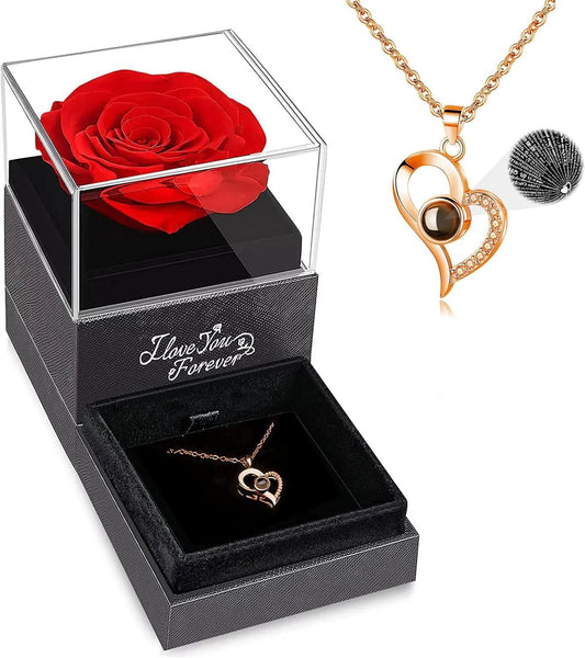 Preserved Real Rose with I Love You Necklace, Christmas Gifts for Women, Mom, Grandma, Wife and Girlfriend, Birthday Anniversary Valentine'S Day Mother'S Day Gift Ideas for Her - Fly It Try It