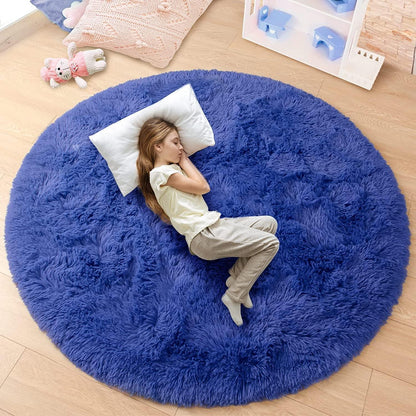 round Rug 5X5 Feet Fluffy Soft Area Rugs for Kids Girls Room Princess Castle Plush Shaggy Carpet Cute Circle Nursery Rug for Kids Girls Bedroom Baby Room Home Decor Circular Carpet, Navy Blue - Fly It Try It