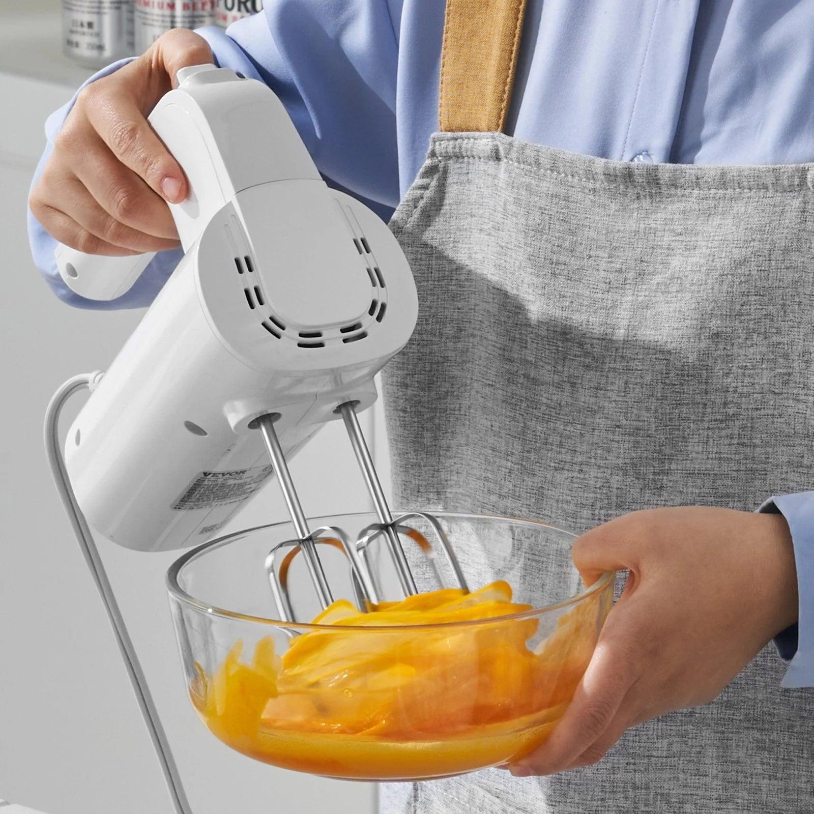 VEVOR Digital Electric Hand Mixer, 5-Speed, 200W Portable Electric Handheld Mixer, with Turbo Boost Beaters Dough Hooks Whisks Storage Bag, Baking Supplies for Whipping Mixing Egg Cookie Cake Cream - Fly It Try It