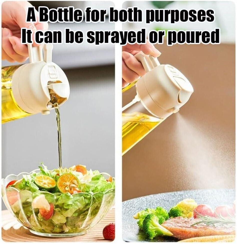 16Oz Olive Oil Dispenser Bottle 2 in 1 Sprayer Pourer Glass for Kitchen Cooking - Fly It Try It