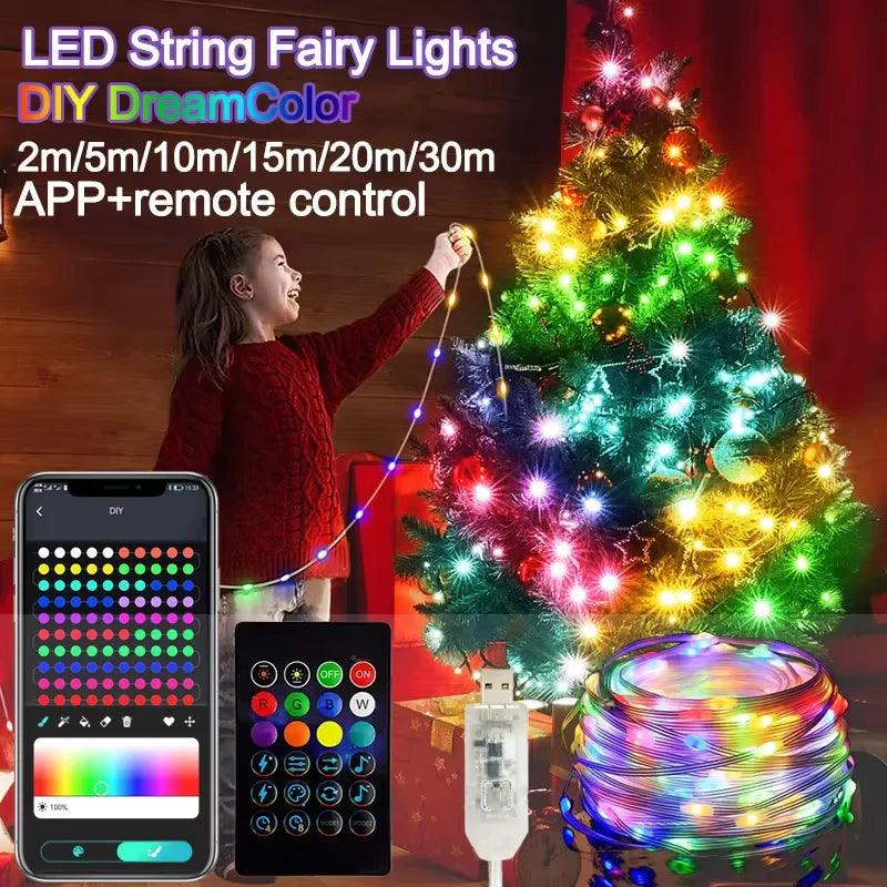 Dreamcolor Rgb Led Strip WS2812B Bluetooth Smart String Fairy Lights Christmas Garland Light Waterproof for Party Curtain Room - Fly It Try It