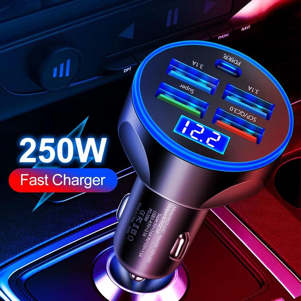 4Usb PD 250W Car Charger Type C Fast Charging Auto Mobile Phone Adapter for Iphone Samsung Huawei Xiaomi QC 3.0 - Fly It Try It