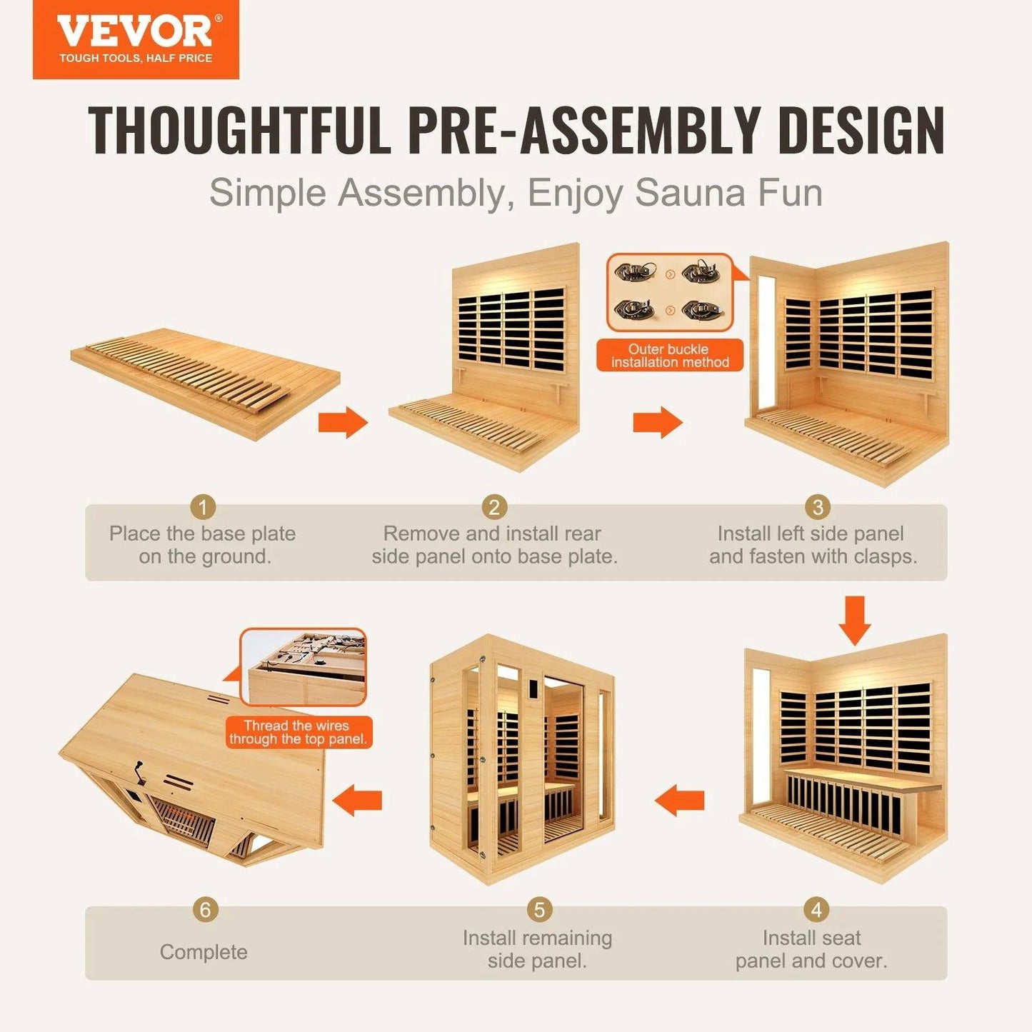 VEVOR Far Infrared Wooden Sauna Room Home Sauna Spa for 3 to 4 Person 2580W - Fly It Try It