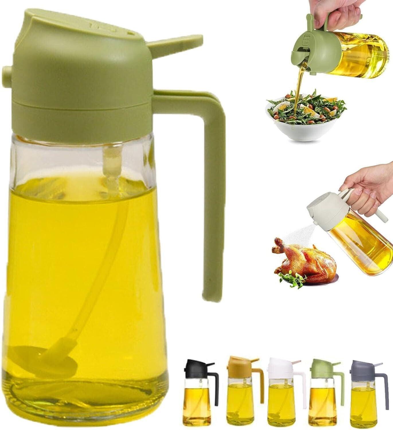 16Oz Olive Oil Dispenser Bottle 2 in 1 Sprayer Pourer Glass for Kitchen Cooking - Fly It Try It