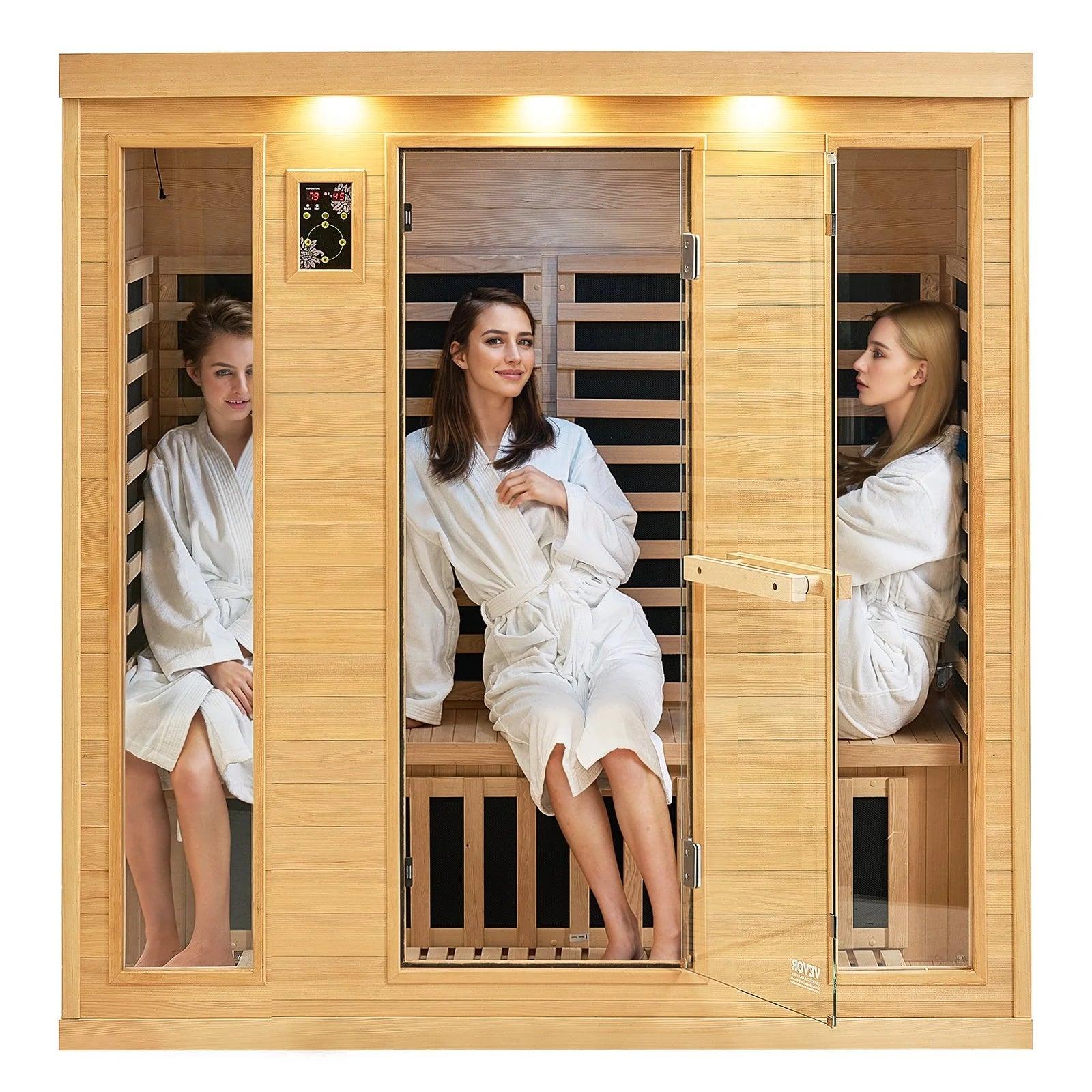 VEVOR Far Infrared Wooden Sauna Room Home Sauna Spa for 3 to 4 Person 2580W - Fly It Try It