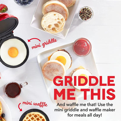 Mini Maker Waffle Maker + Griddle, 2-Pack Griddle + Waffle Iron - Red - Fly It Try It