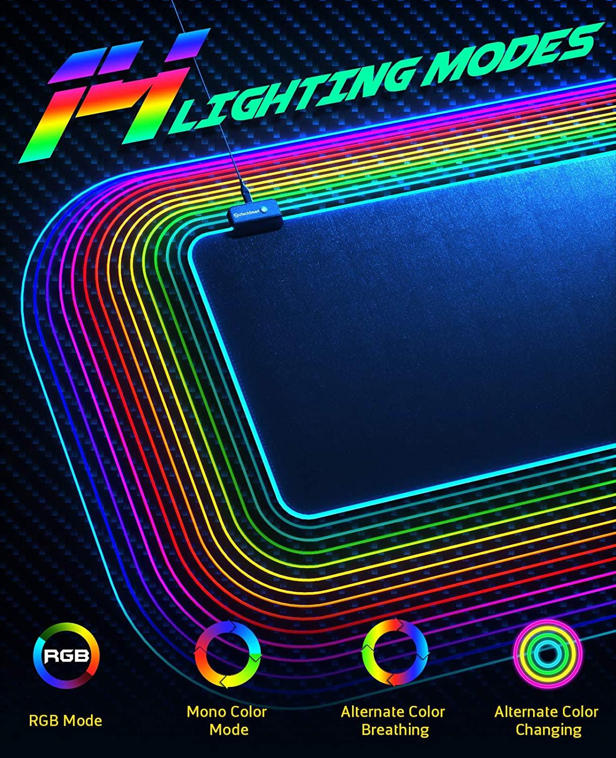 RGB Gaming Mouse Pad, Large Extended Soft Led Mouse Pad with 14 Lighting Modes 2 Brightness Levels, Computer Keyboard Mousepads Mat 800 X 300Mm / 31.5×11.8 Inches - Fly It Try It