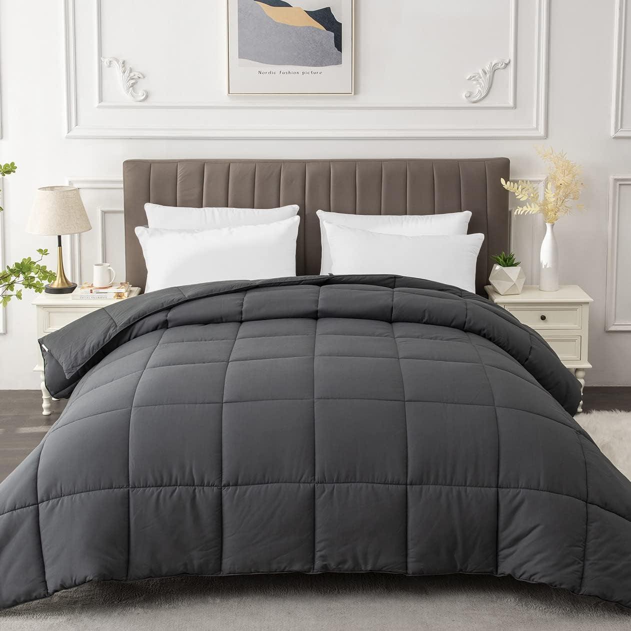 California King Comforter Duvet Insert - All Season Dark Grey Comforters Cal King - Quilted down Alternative Bedding Comforter with Corner Tabs - Winter Summer Fluffy Soft - Machine Washable - Fly It Try It