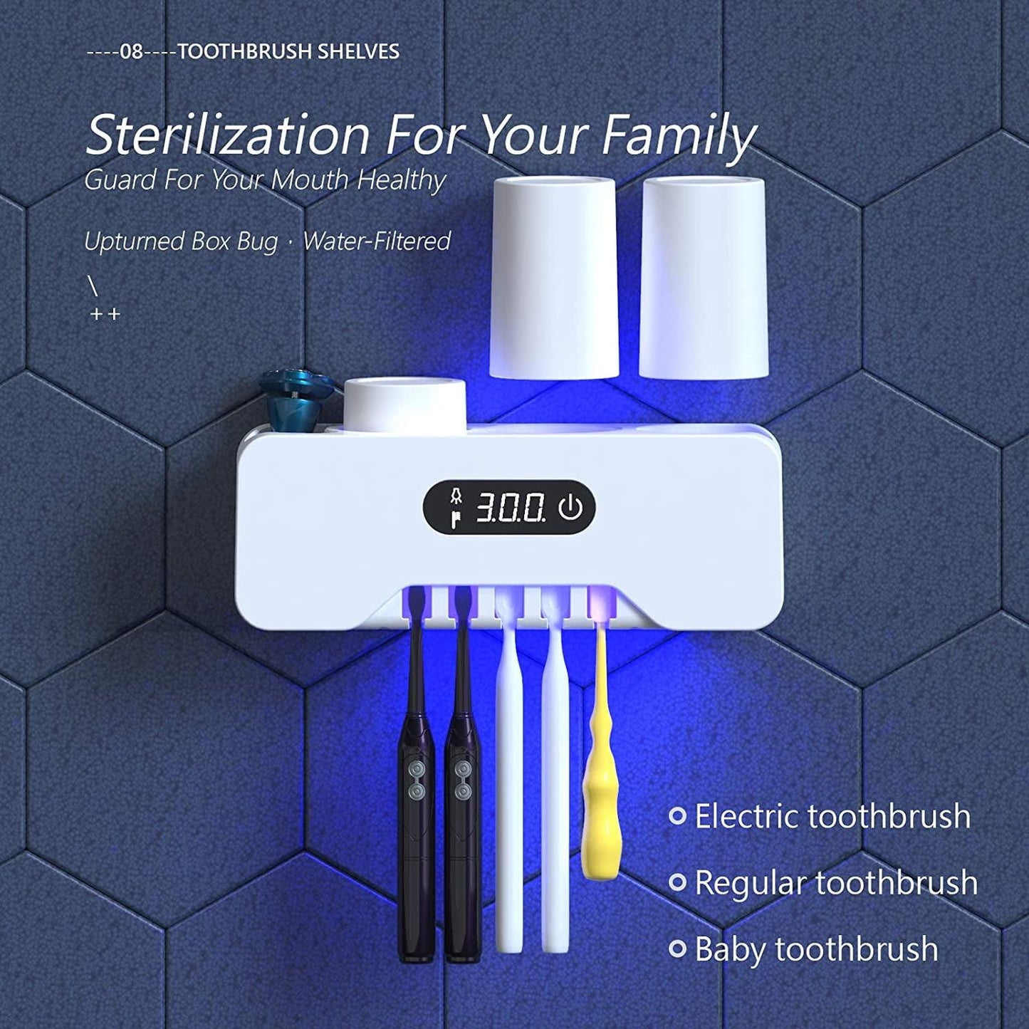 Toothbrush Holder Wall Mounted, 5 Toothbrush Holder, 3 Cups, Razor Holder, Organizer for Bathroom and Washroom - Fly It Try It