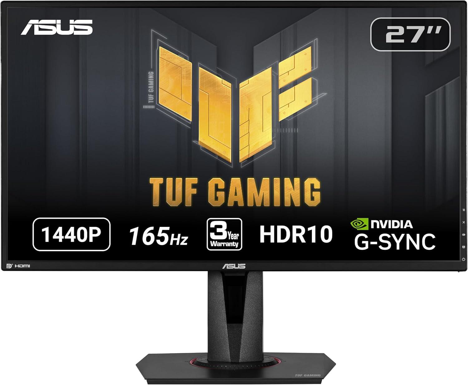 TUF Gaming 27" 2K HDR Gaming Monitor (VG27AQ) - QHD (2560 X 1440), 165Hz (Supports 144Hz), 1Ms, Extreme Low Motion Blur, Speaker, G-SYNC Compatible, VESA Mountable, Displayport, HDMI ,Black - Fly It Try It