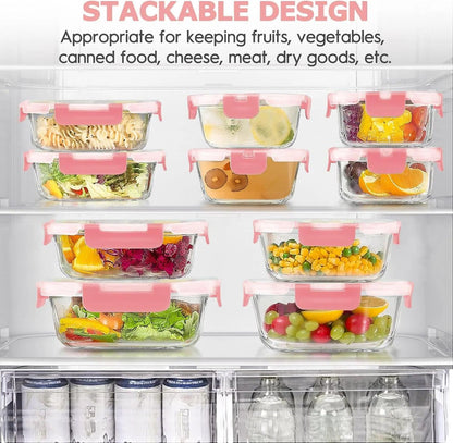 34Pcs Glass Food Storage Containers with Lids Set, Airtight Glass Meal Prep Containers (17 Containers & 17 Lids), Leak Proof Lunch Containers Bpa-Free, Microwave, Freezer, Dishwasher Safe / Pink - Fly It Try It