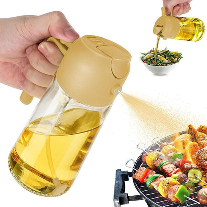 16Oz Olive Oil Dispenser Bottle 2 in 1 Sprayer Pourer Glass for Kitchen Cooking - Fly It Try It