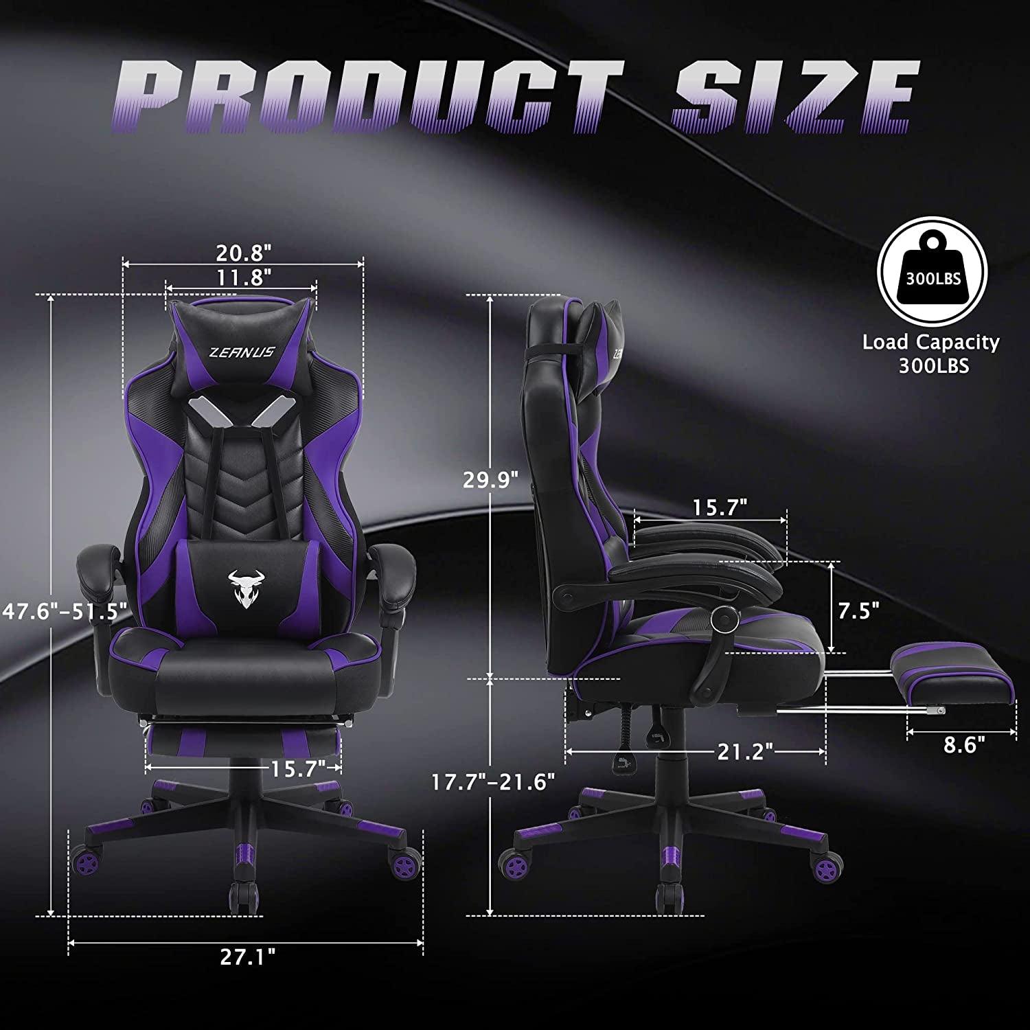 Purple Gaming Chair Reclining Computer Chair with Footrest High Back Gamer Chair with Massage Large Computer Gaming Chair Racing Style Chair for Gaming Big and Tall Gaming Chairs for Adult - Fly It Try It