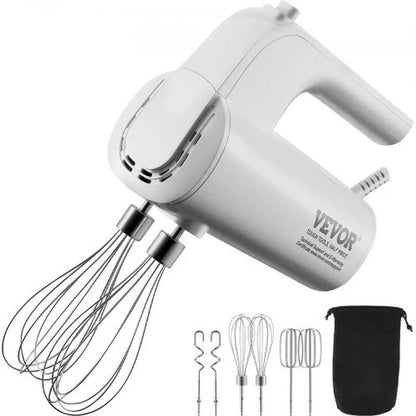 VEVOR Digital Electric Hand Mixer, 5-Speed, 200W Portable Electric Handheld Mixer, with Turbo Boost Beaters Dough Hooks Whisks Storage Bag, Baking Supplies for Whipping Mixing Egg Cookie Cake Cream - Fly It Try It