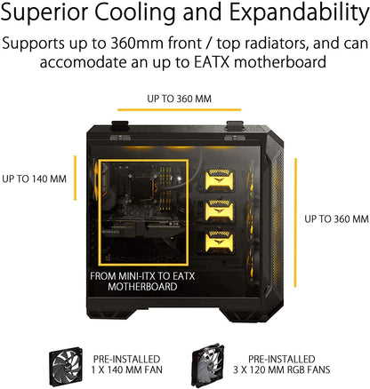 TUF Gaming GT501 Mid-Tower Computer Case for up to EATX Motherboards with USB 3.0 Front Panel Cases GT501/GRY/WITH Handle - Fly It Try It