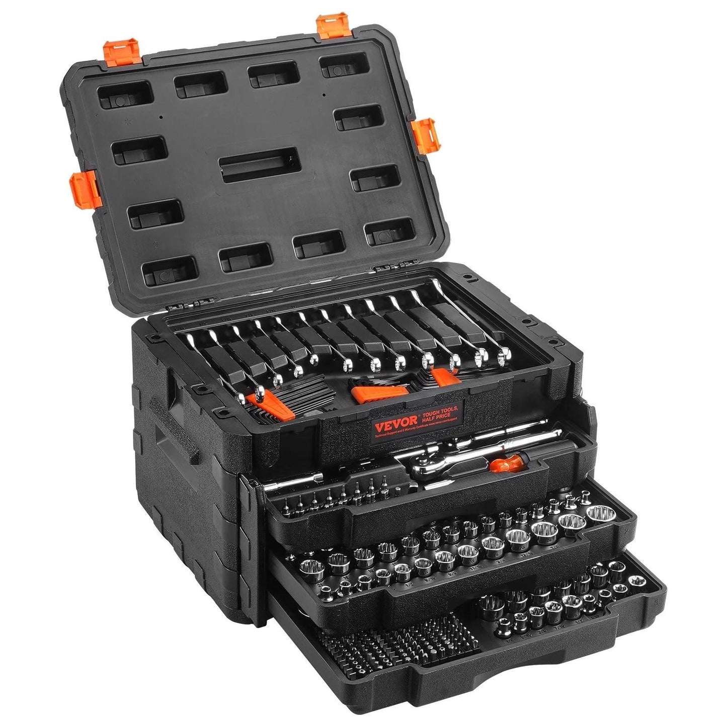 VEVOR Mechanics Tool Set and Socket Set, 1/4 3/8 1/2 Drive Deep and Standard Sockets, 450 Pcs SAE and Metric Mechanic Tool Kit with Bits, Hex Wrenches, Combination Wrench, Accessories, Storage Case - Fly It Try It