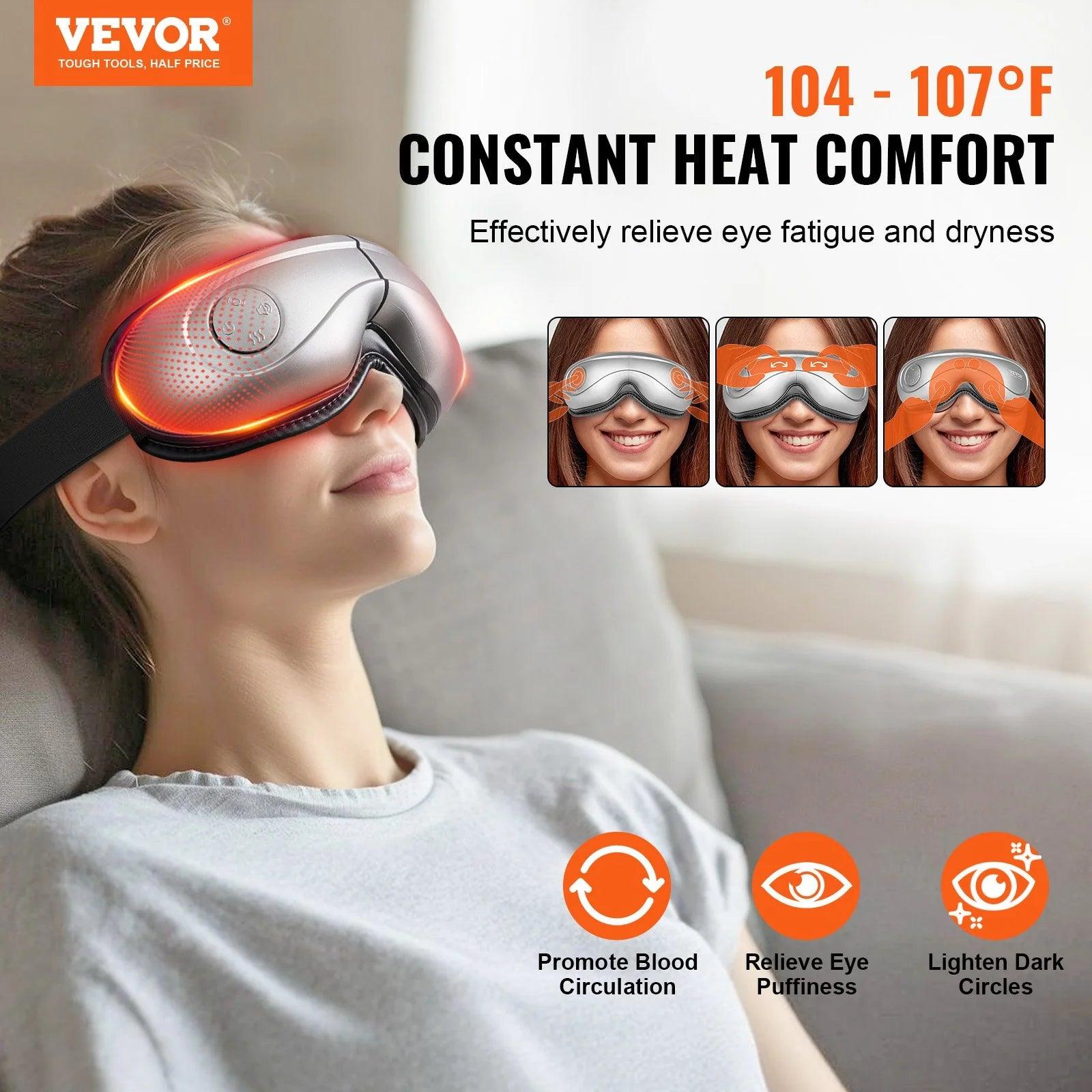 VEVOR Heated Eye Massager Eye Care Device 5 Modes Bluetooth Music 180¡Ã Foldable - Fly It Try It