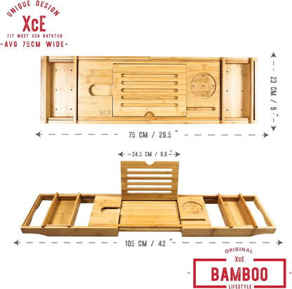 Bathtub Caddy Tray Expandable to 105Cm with Bamboo Book Stand and Soap Tray, Natural - Fly It Try It