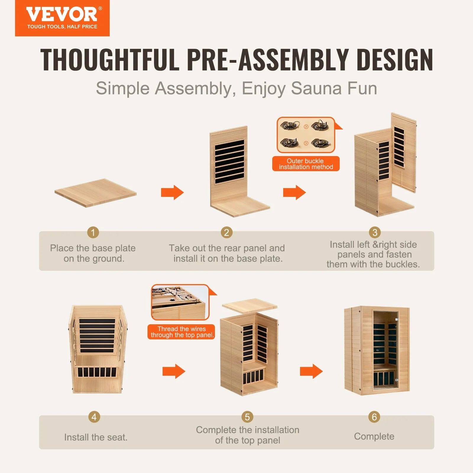 VEVOR Far Infrared Wooden Sauna, Room Home Sauna Spa for 2 Person 1800W - Fly It Try It