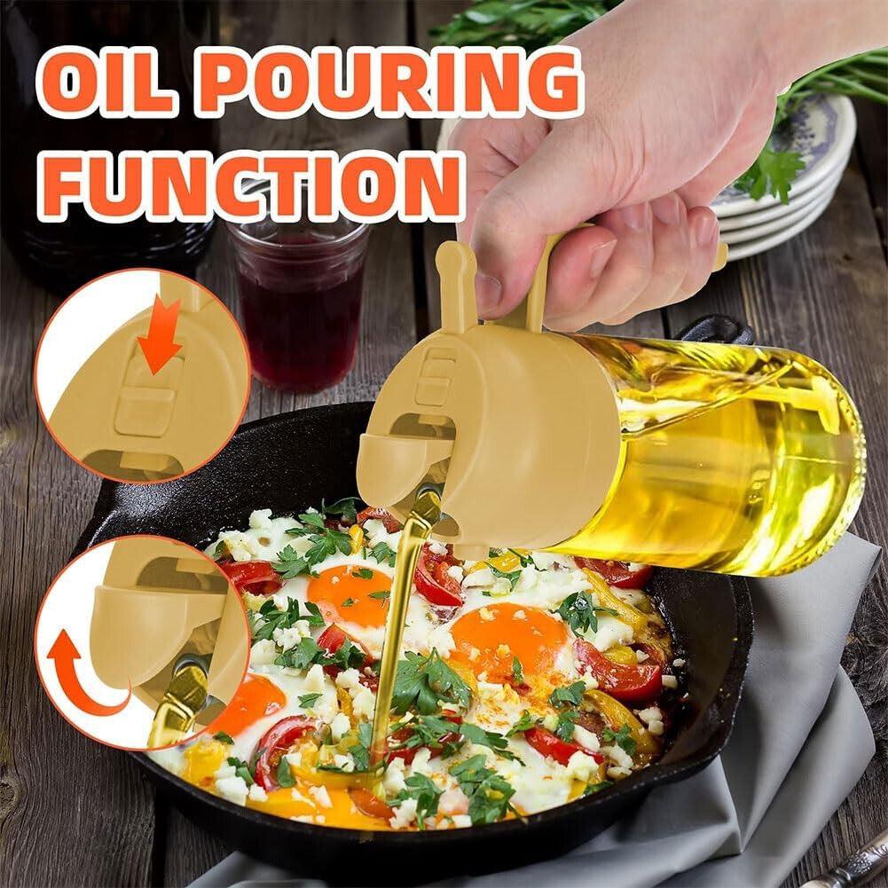 16Oz Olive Oil Dispenser Bottle 2 in 1 Sprayer Pourer Glass for Kitchen Cooking - Fly It Try It