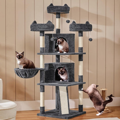 68.5In Cat Tree Multi-Level Cat Tower with Large Cat Condo＆Cozy Perches Stable Pet Play House W/Sisal-Covered Scratching Posts＆Board for Indoor Cats, Dark Gray - Fly It Try It