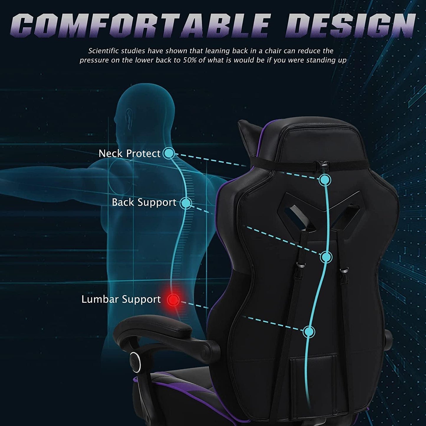 Purple Gaming Chair Reclining Computer Chair with Footrest High Back Gamer Chair with Massage Large Computer Gaming Chair Racing Style Chair for Gaming Big and Tall Gaming Chairs for Adult - Fly It Try It