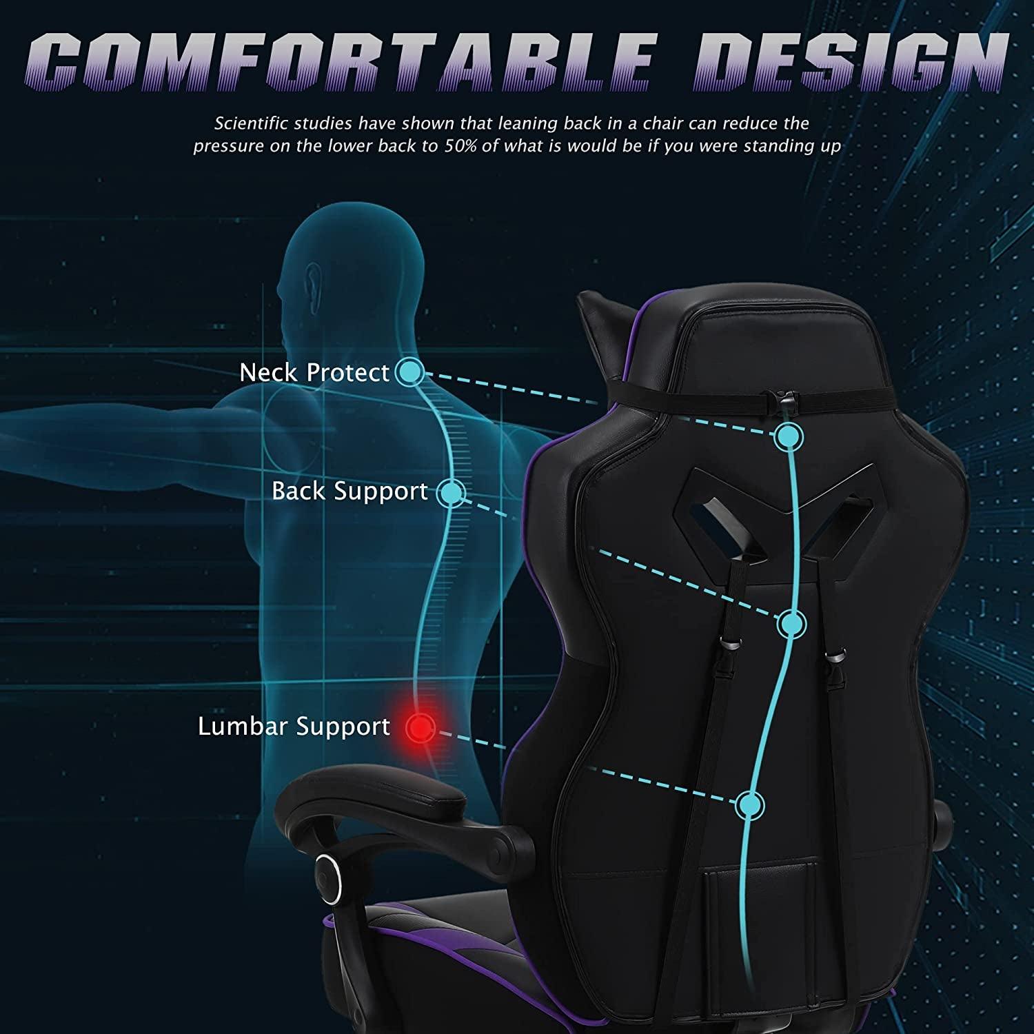 Purple Gaming Chair Reclining Computer Chair with Footrest High Back Gamer Chair with Massage Large Computer Gaming Chair Racing Style Chair for Gaming Big and Tall Gaming Chairs for Adult - Fly It Try It