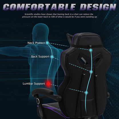 Purple Gaming Chair Reclining Computer Chair with Footrest High Back Gamer Chair with Massage Large Computer Gaming Chair Racing Style Chair for Gaming Big and Tall Gaming Chairs for Adult - Fly It Try It