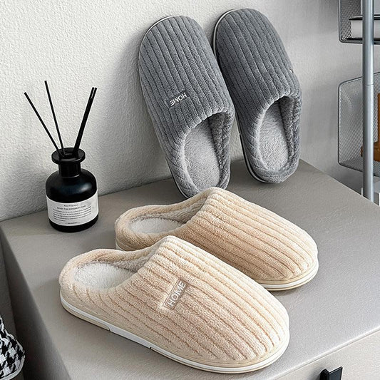 Solid Color Simple Cotton Slippers Winter Non-Slip Home Warm Plush Slippers Household Indoor Couple Women'S House Shoes - Fly It Try It