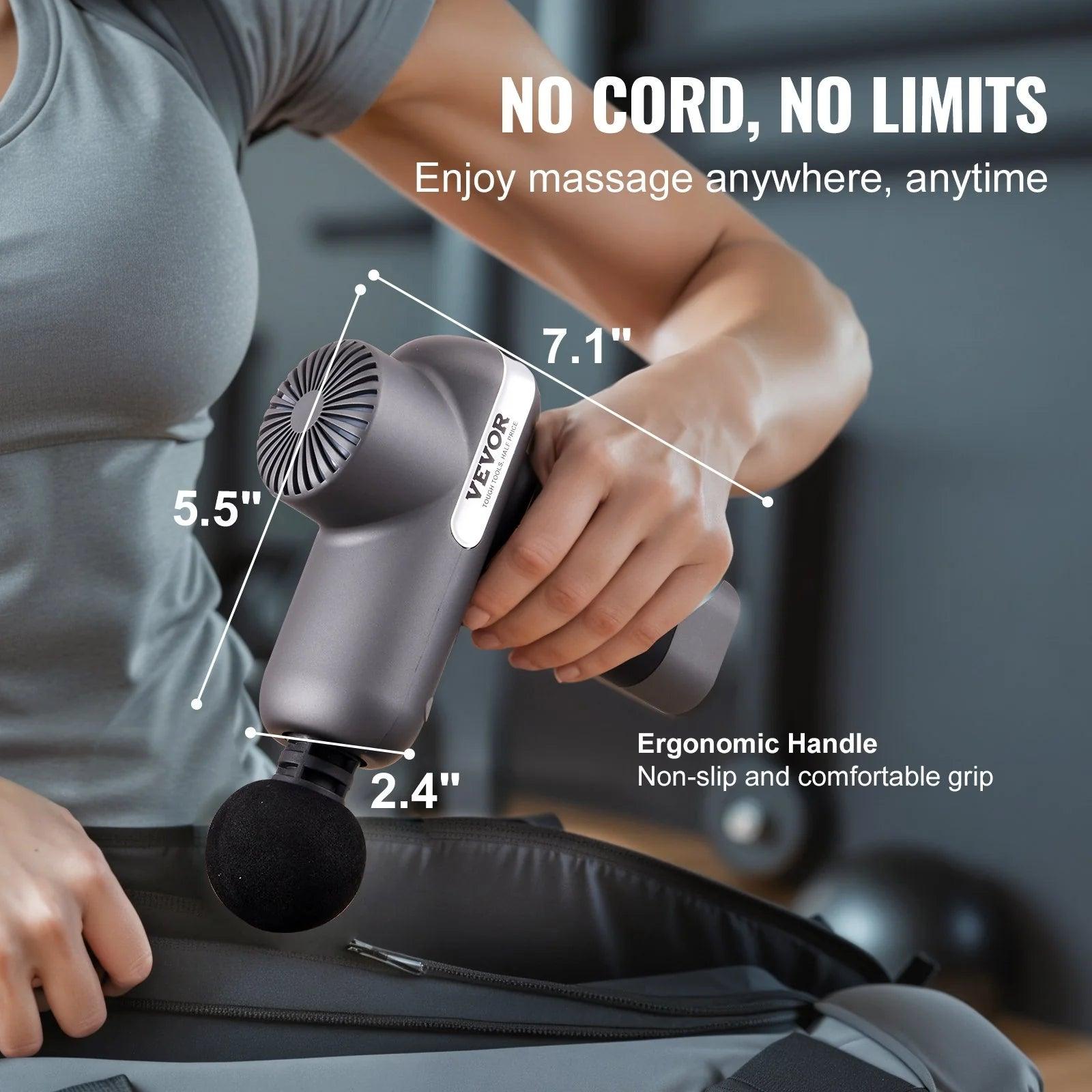 VEVOR Massage Gun Deep Tissue, Percussion Muscle Massager for Athletes - with 5 Speed Levels & 6 Massage Heads, 7.4V 2500Mah Batteries, Handheld Electric Massage Gun for Pain Relief, Muscle Relaxation - Fly It Try It